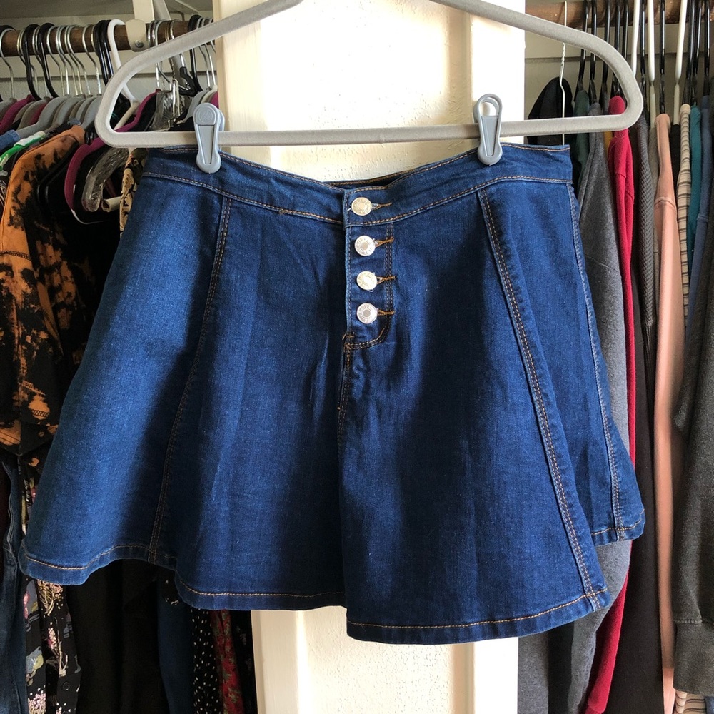 Denim Flippy Skort with Buttons